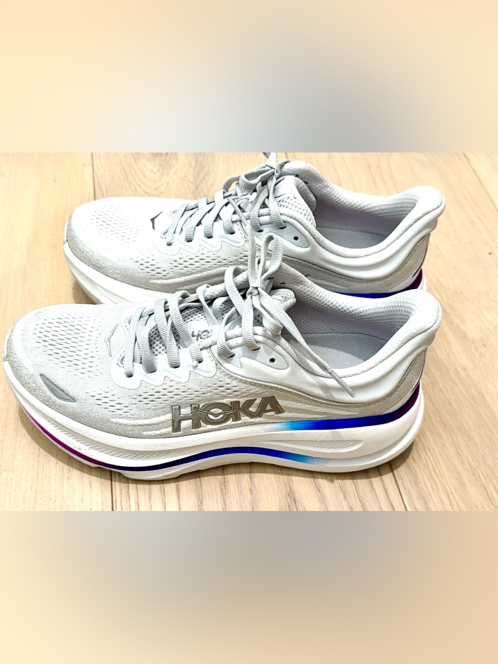 HOKA Bondi 9 white with  blue and purple 
Size 8